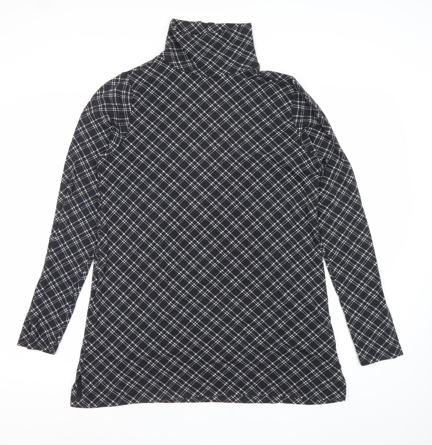 Lands' End Women Black Check Roll Neck Tunic Top Size M