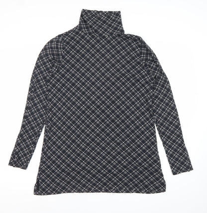 Lands' End Women Black Check Roll Neck Tunic Top Size M