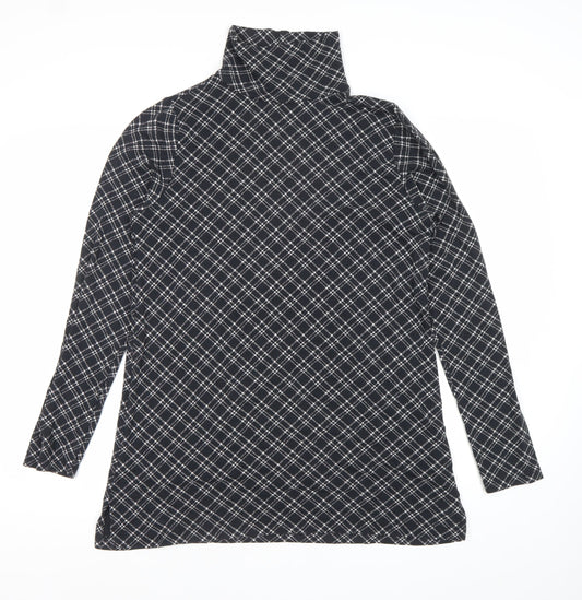 Lands' End Women Black Check Roll Neck Tunic Top Size M