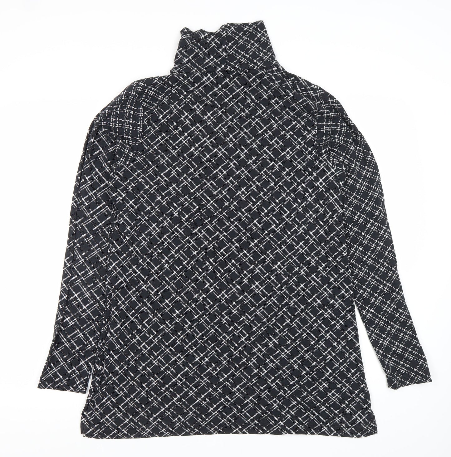 Lands' End Women Black Check Roll Neck Tunic Top Size M