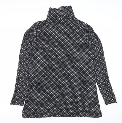 Lands' End Women Black Check Roll Neck Tunic Top Size M