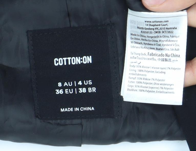 Cotton On Womens Black Blazer Jacket Size 8 Single Breasted Workwear