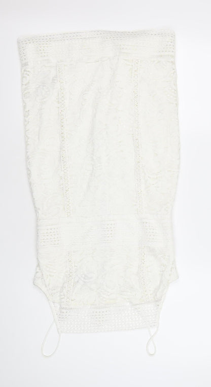 Topshop Women White Lace Bodycon Dress Size 12 Party Cocktail