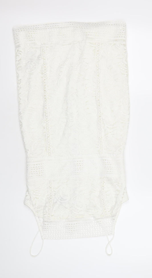 Topshop Women White Lace Bodycon Dress Size 12 Party Cocktail