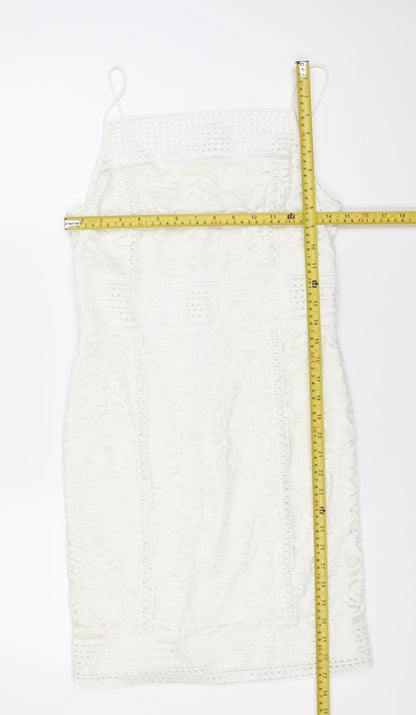 Topshop Women White Lace Bodycon Dress Size 12 Party Cocktail