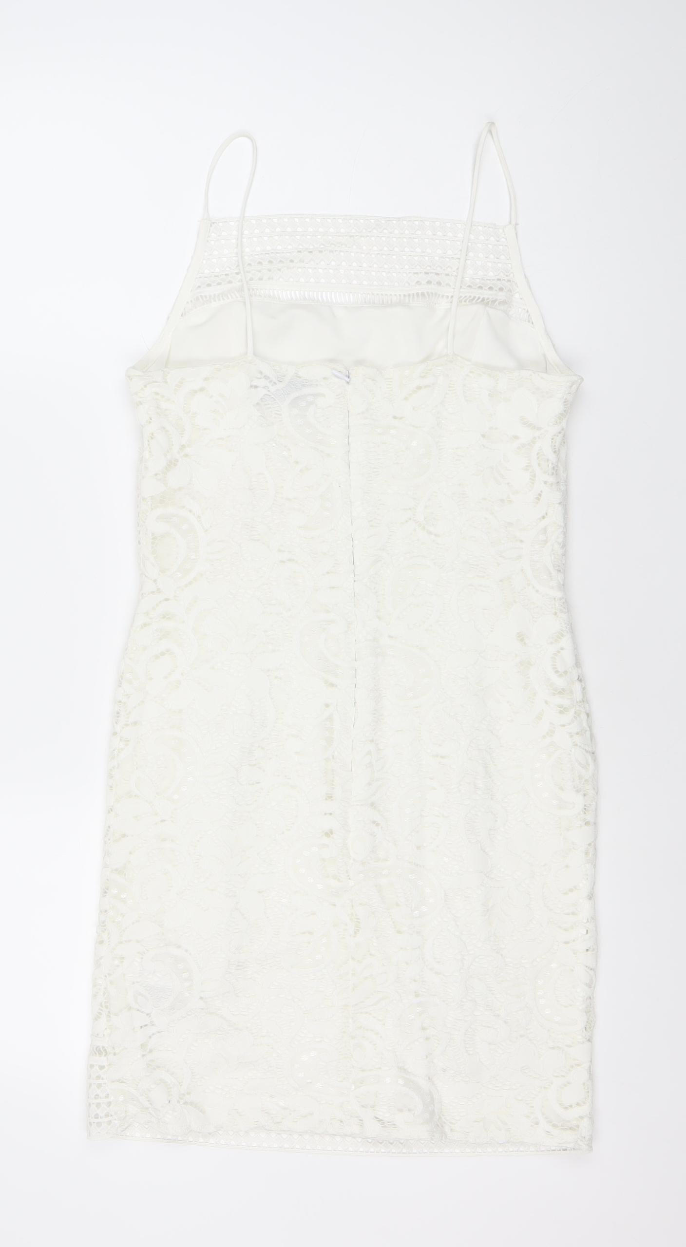 Topshop Women White Lace Bodycon Dress Size 12 Party Cocktail