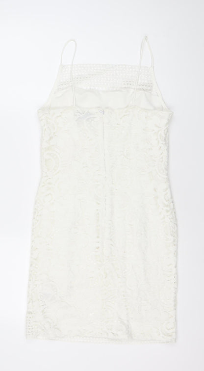 Topshop Women White Lace Bodycon Dress Size 12 Party Cocktail