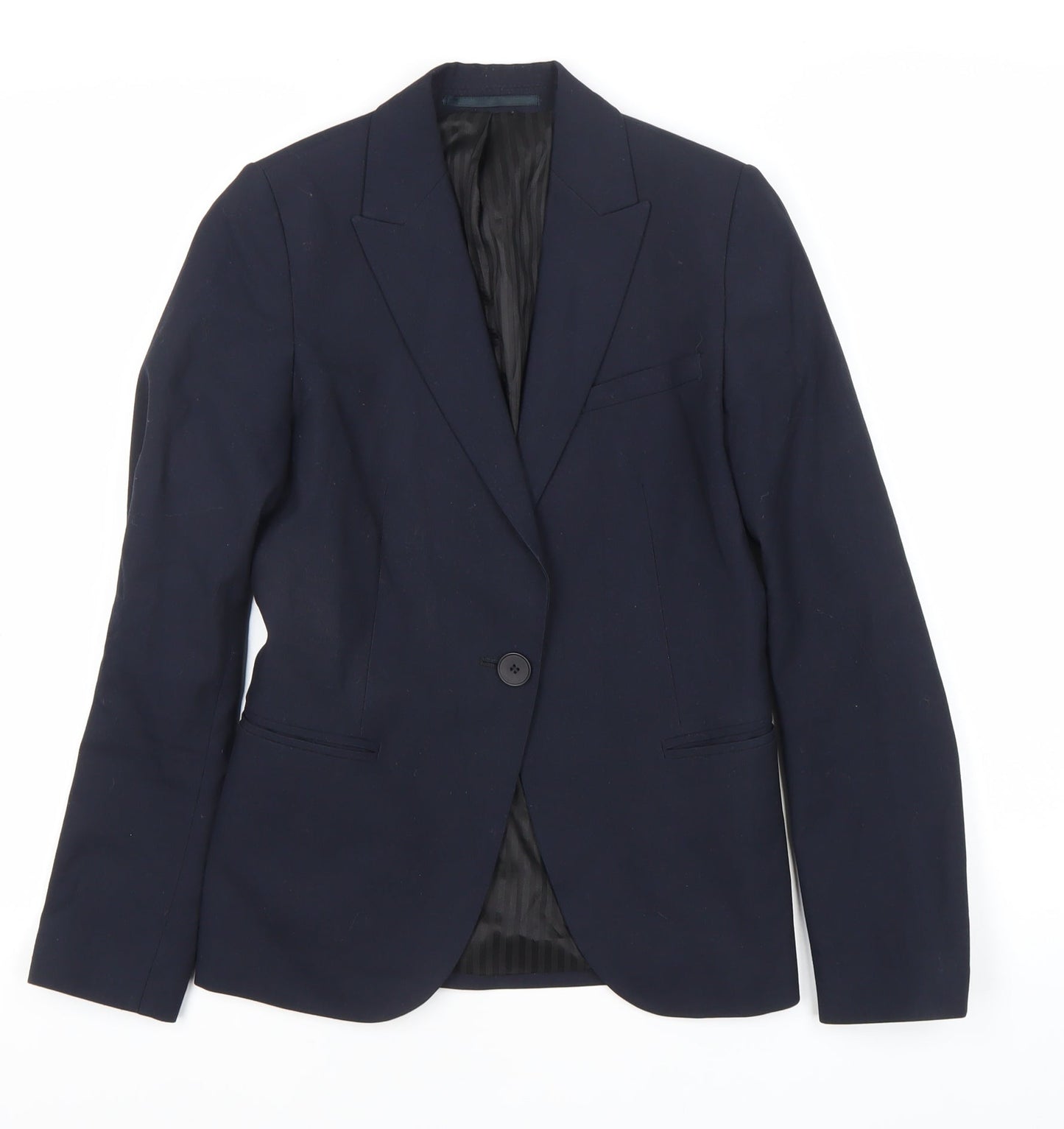 Clubclass Womens Navy Blue Size 6 Classic Notch Lapel Single-Breasted Suit Jacket