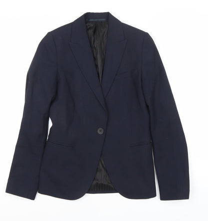 Clubclass Womens Navy Blue Size 6 Classic Notch Lapel Single-Breasted Suit Jacket