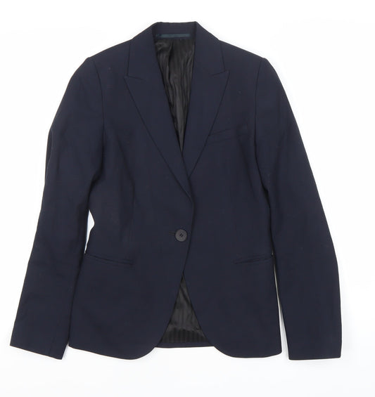 Clubclass Womens Navy Blue Size 6 Classic Notch Lapel Single-Breasted Suit Jacket