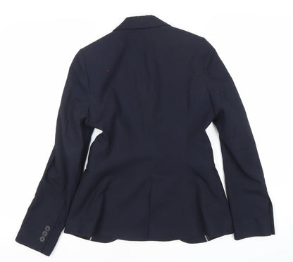 Clubclass Womens Navy Blue Size 6 Classic Notch Lapel Single-Breasted Suit Jacket