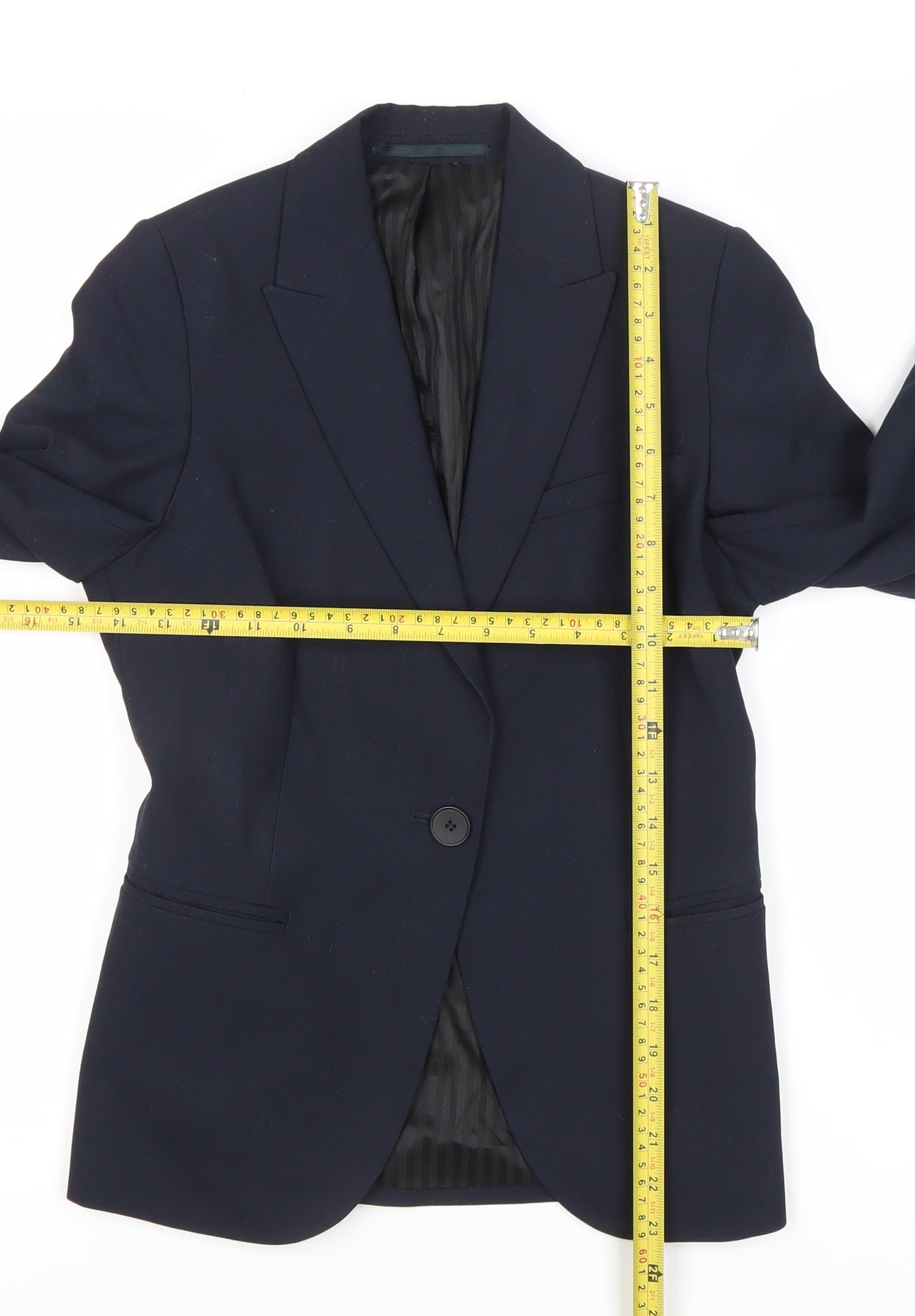Clubclass Womens Navy Blue Size 6 Classic Notch Lapel Single-Breasted Suit Jacket