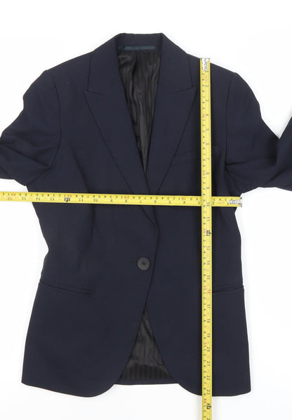 Clubclass Womens Navy Blue Size 6 Classic Notch Lapel Single-Breasted Suit Jacket