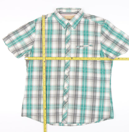 Marks and Spencer Men's Green Plaid Cotton Short Sleeve Button-Up Shirt L 41-43"