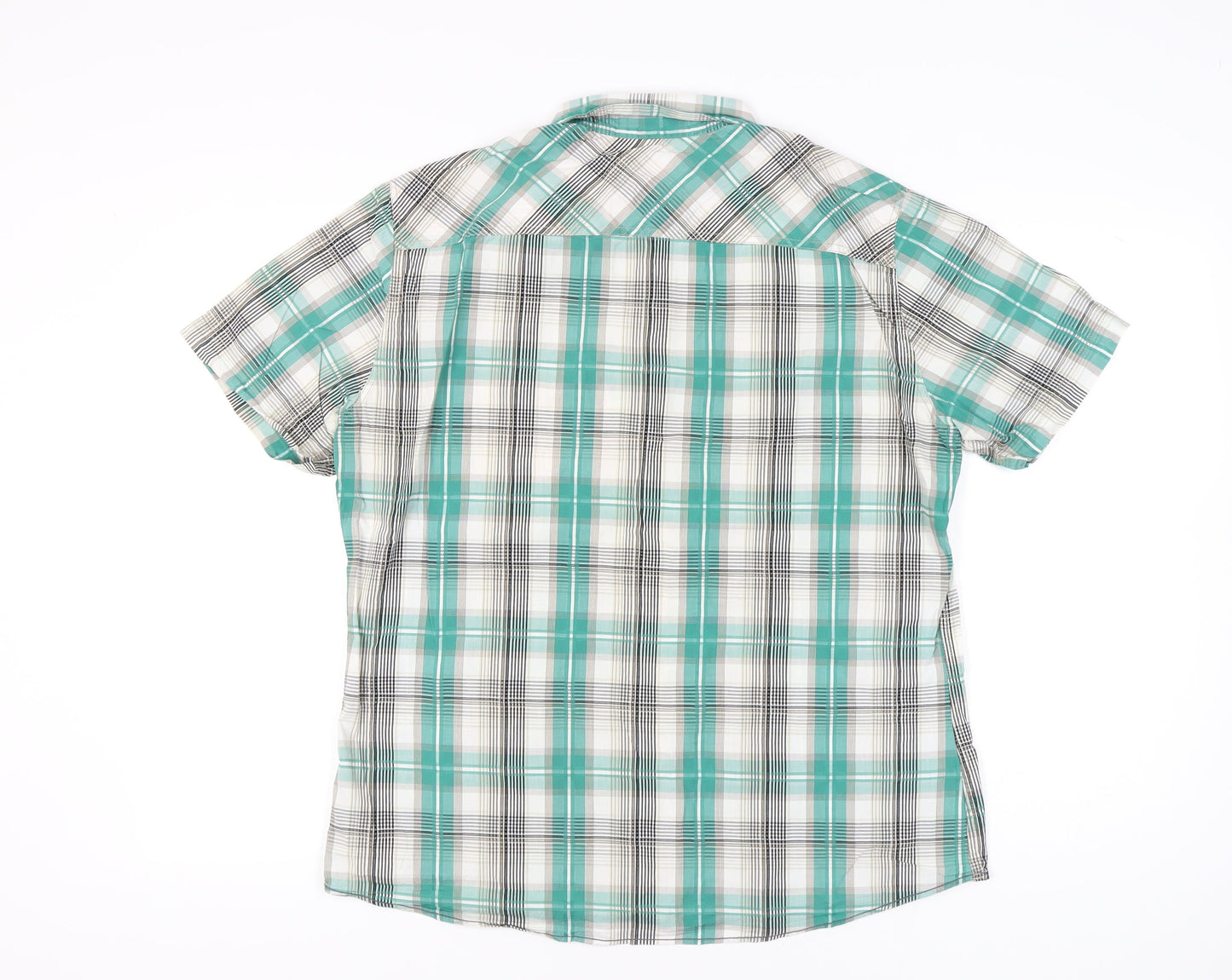 Marks and Spencer Men's Green Plaid Cotton Short Sleeve Button-Up Shirt L 41-43"