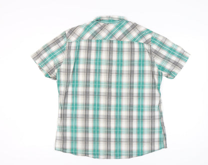 Marks and Spencer Men's Green Plaid Cotton Short Sleeve Button-Up Shirt L 41-43"