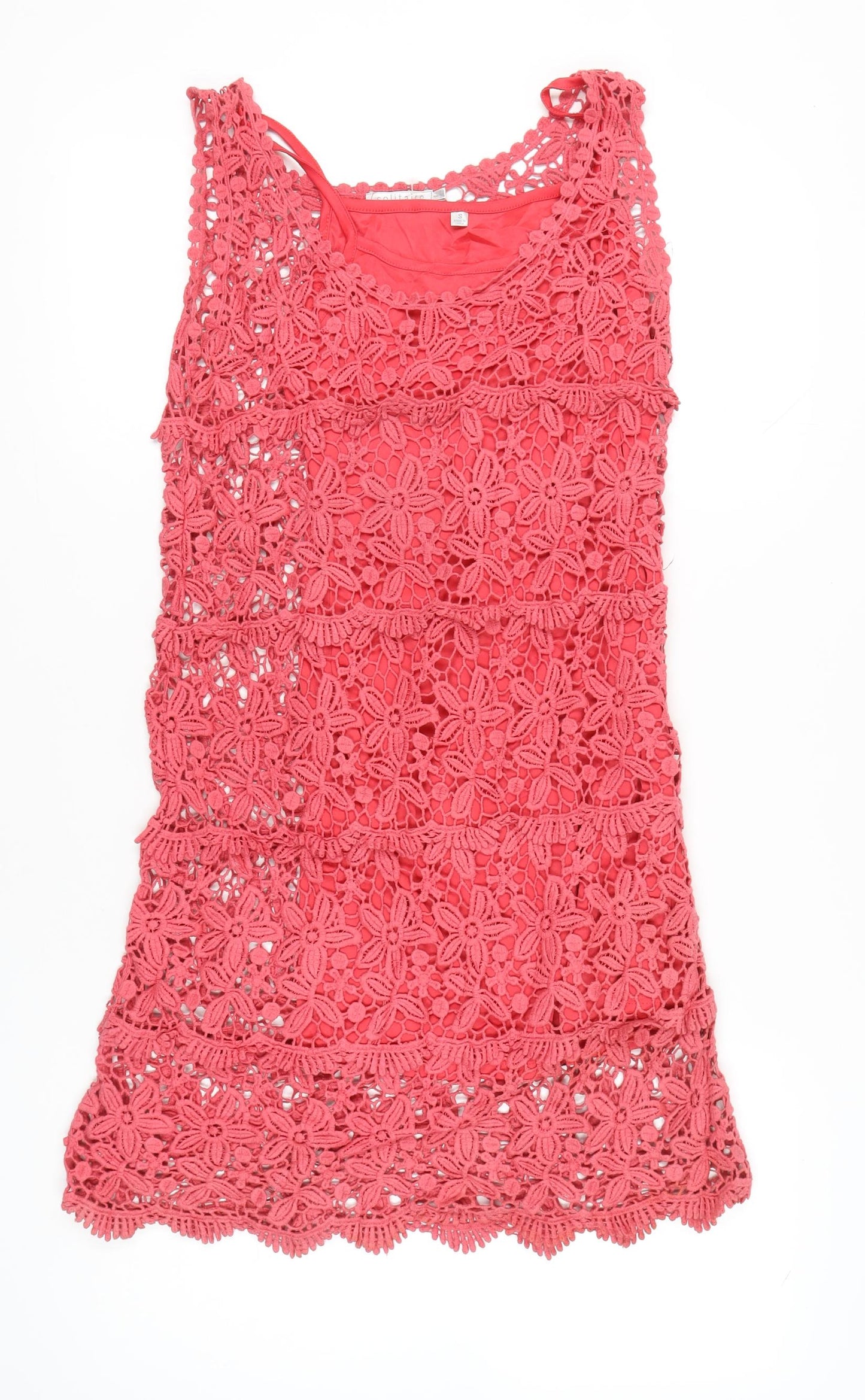 Solitaire Women’s Pink Crochet Shift Dress Size S Sleeveless Boho Summer