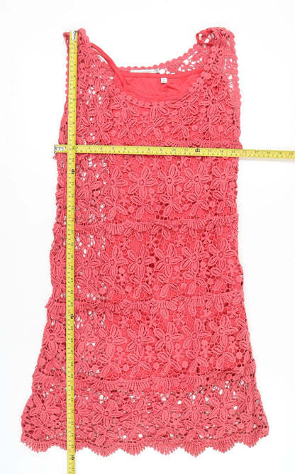 Solitaire Women’s Pink Crochet Shift Dress Size S Sleeveless Boho Summer