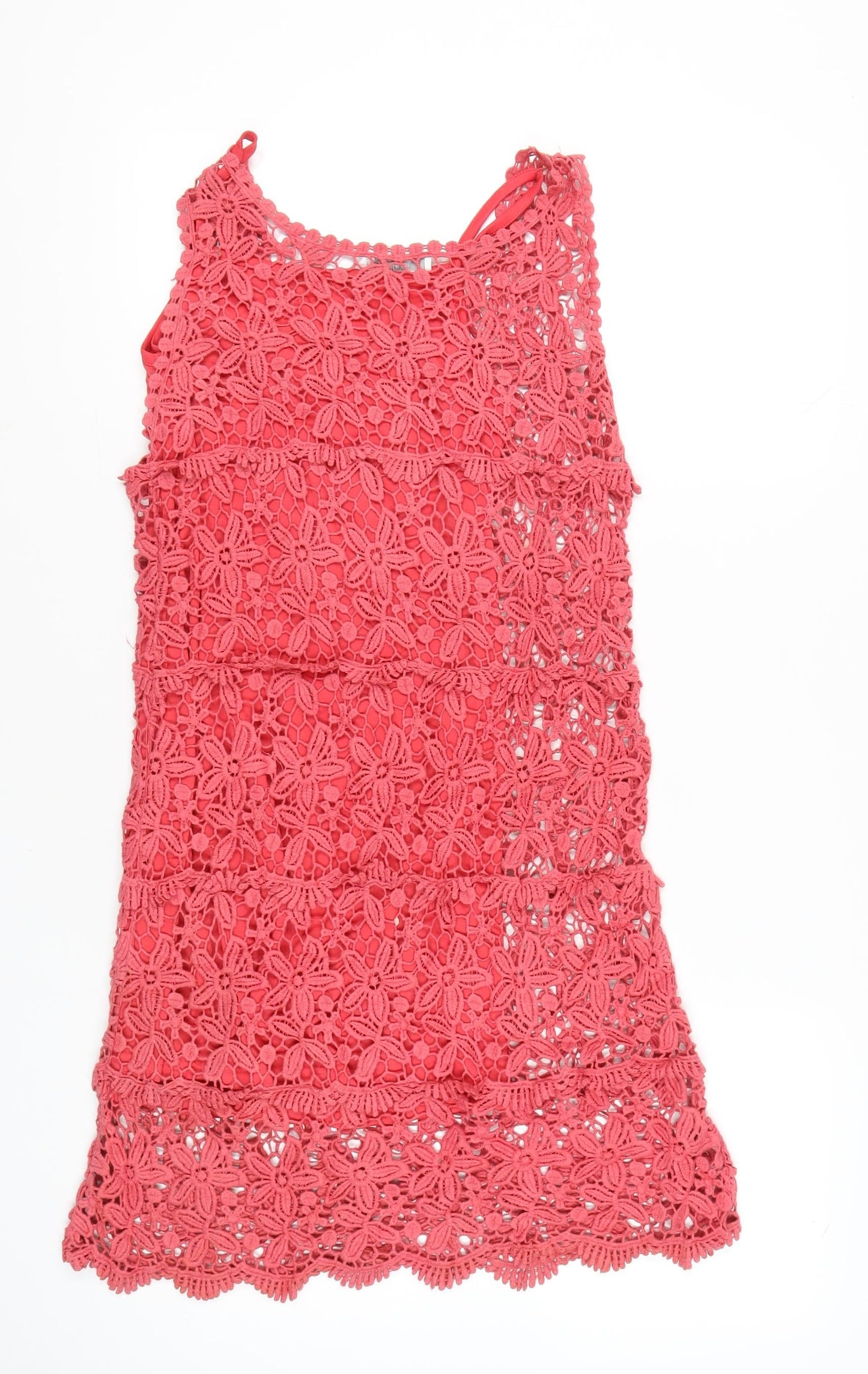 Solitaire Women’s Pink Crochet Shift Dress Size S Sleeveless Boho Summer