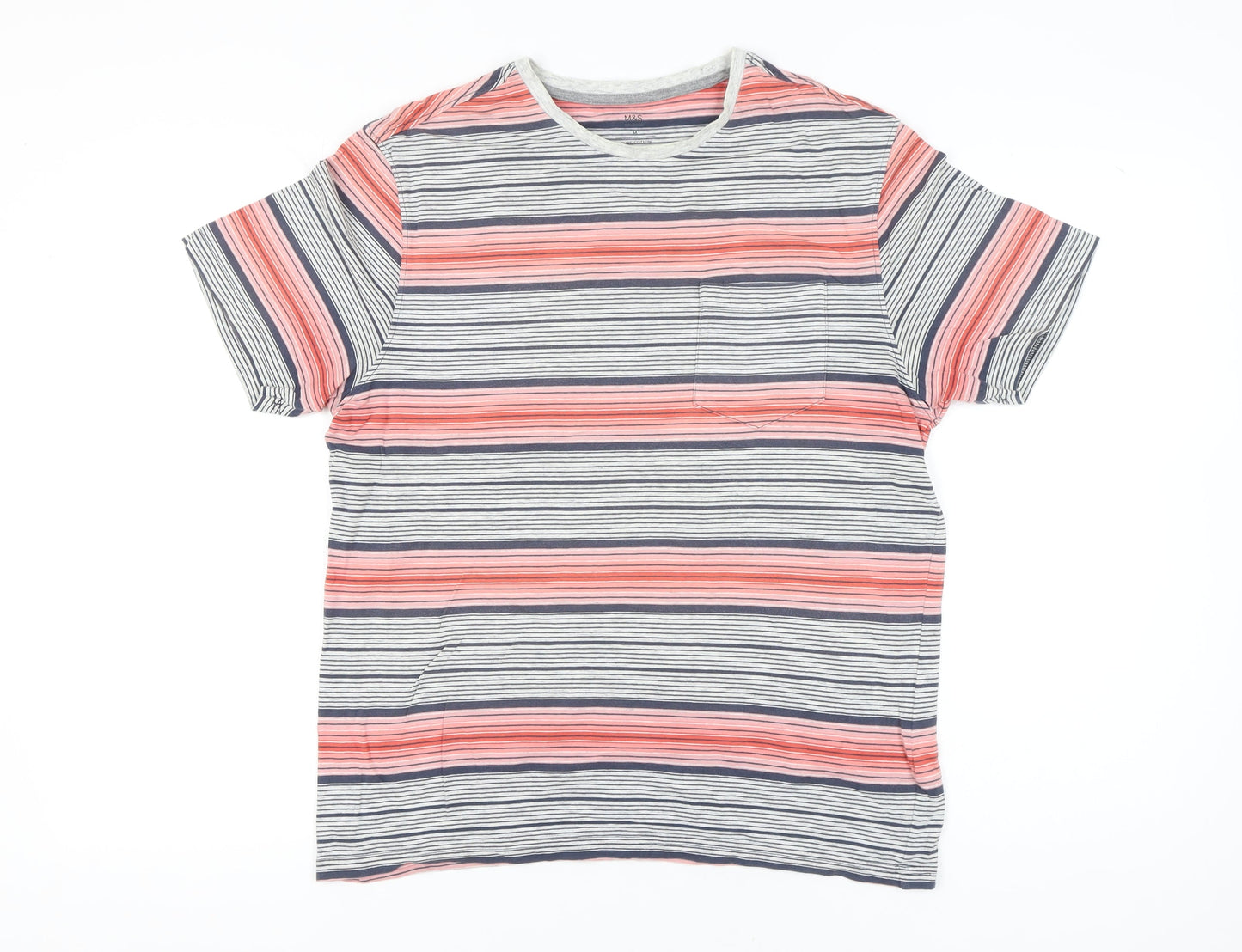 Marks and Spencer Men's Multicoloured Stripe T-Shirt Size M