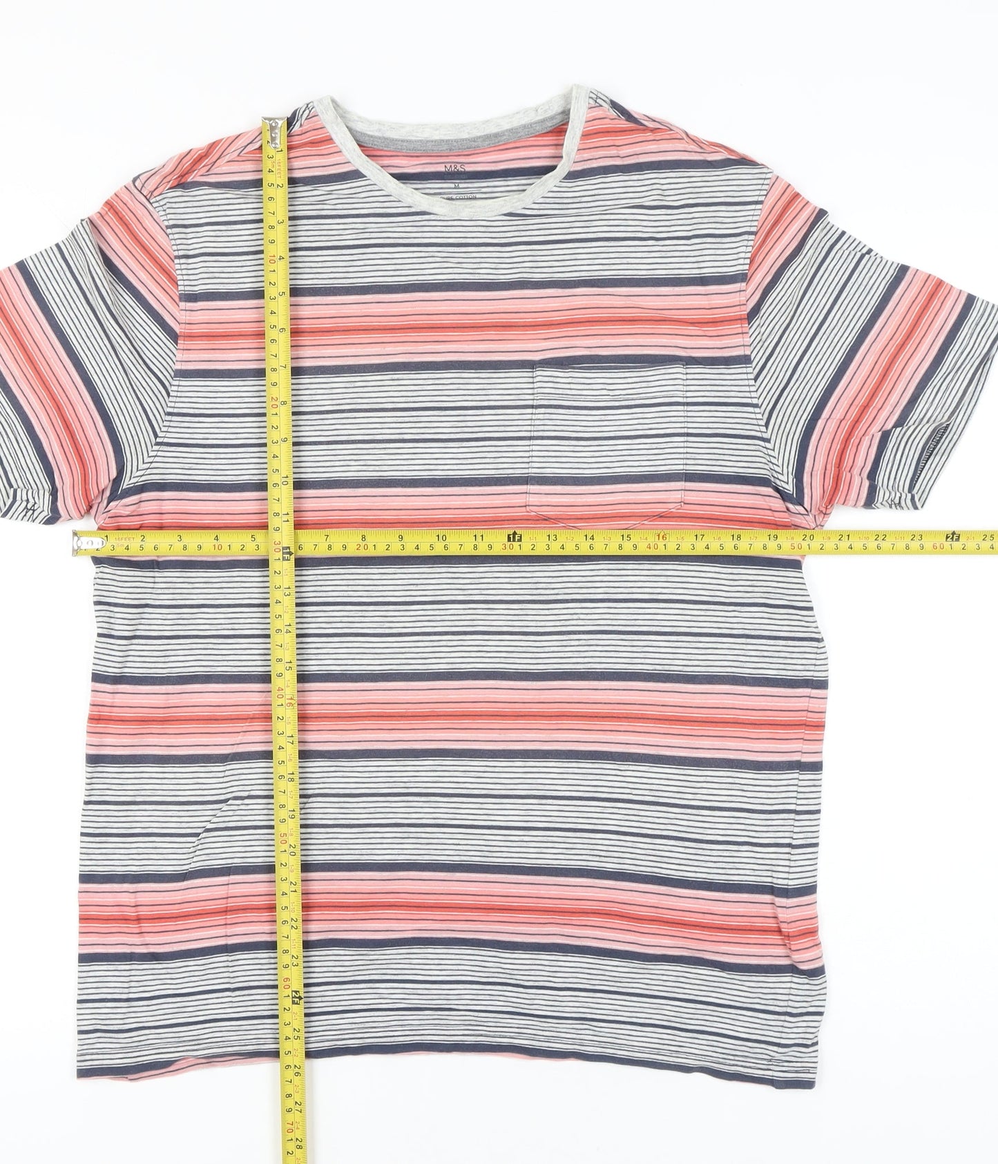 Marks and Spencer Men's Multicoloured Stripe T-Shirt Size M