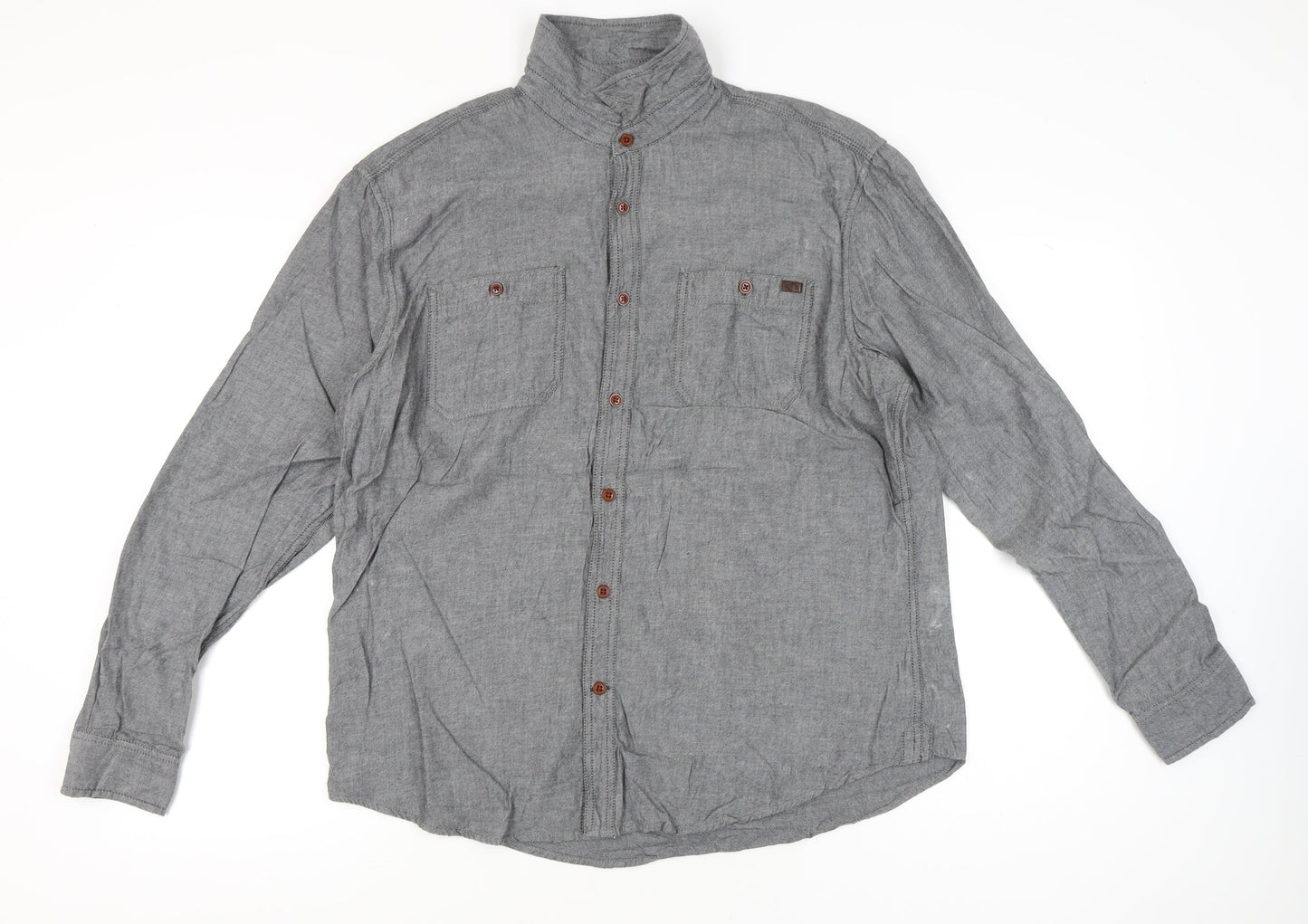 Marks and Spencer Men’s Grey Cotton XL 44-46" Casual Button-Up Shirt