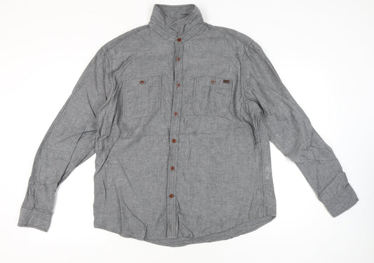 Marks and Spencer Men’s Grey Cotton XL 44-46" Casual Button-Up Shirt