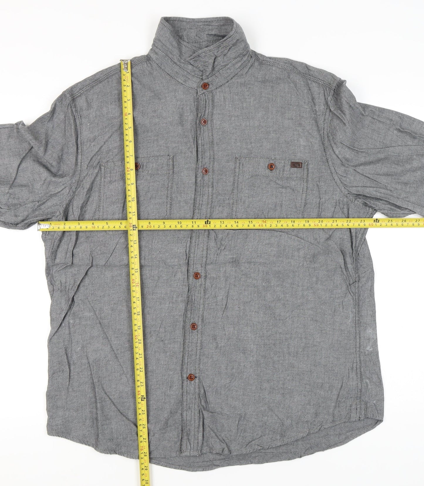 Marks and Spencer Men’s Grey Cotton XL 44-46" Casual Button-Up Shirt