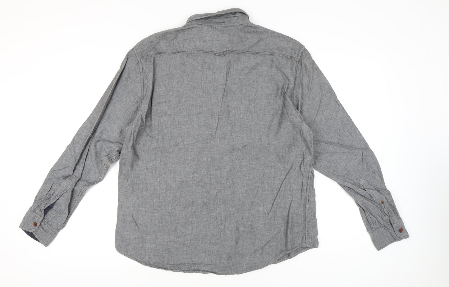 Marks and Spencer Men’s Grey Cotton XL 44-46" Casual Button-Up Shirt