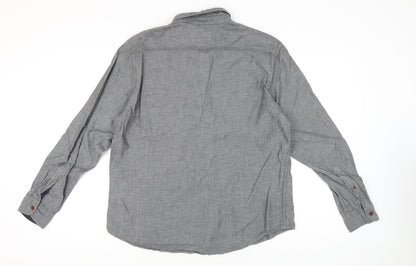 Marks and Spencer Men’s Grey Cotton XL 44-46" Casual Button-Up Shirt