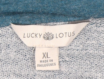 Lucky Lotus Women’s Blue XL Jersey Button-Up Long Sleeve Top