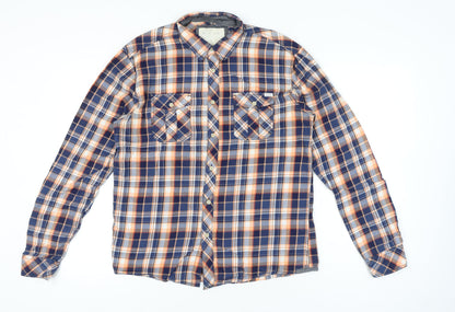 Blend Men's Blue Plaid Cotton Long Sleeve Button-Up Shirt L