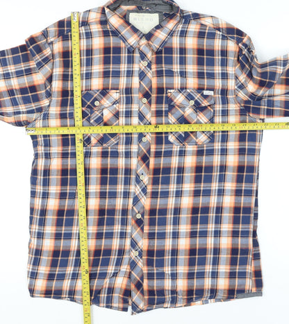 Blend Men's Blue Plaid Cotton Long Sleeve Button-Up Shirt L