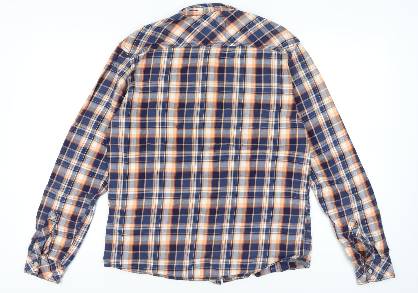 Blend Men's Blue Plaid Cotton Long Sleeve Button-Up Shirt L