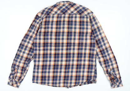 Blend Men's Blue Plaid Cotton Long Sleeve Button-Up Shirt L