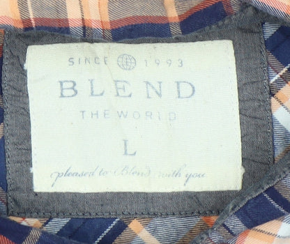 Blend Men's Blue Plaid Cotton Long Sleeve Button-Up Shirt L