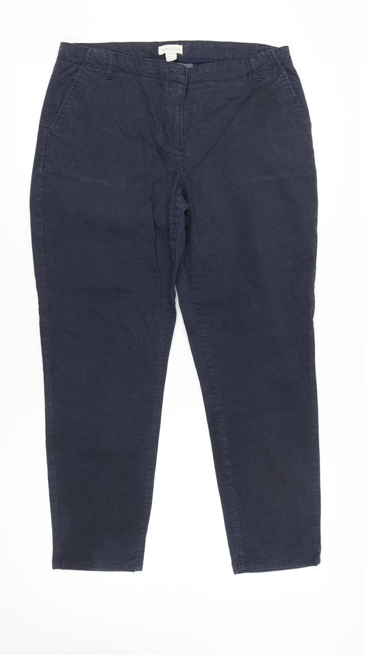 Monsoon Womens Blue Cotton Blend Chino Trousers Size 16 Regular Fit