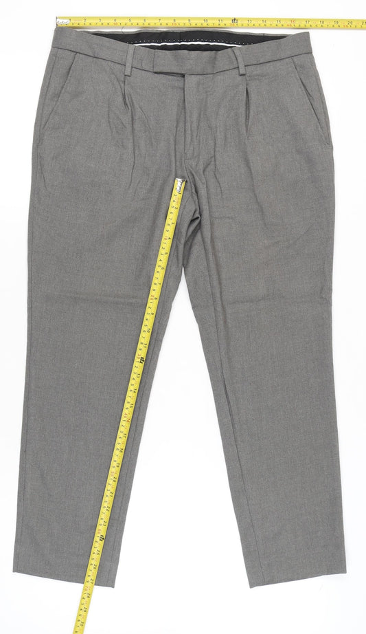 Moss London Mens Grey Slim Fit Dress Trousers 34W Formal Business