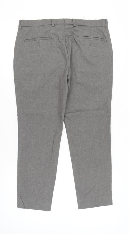 Moss London Mens Grey Slim Fit Dress Trousers 34W Formal Business