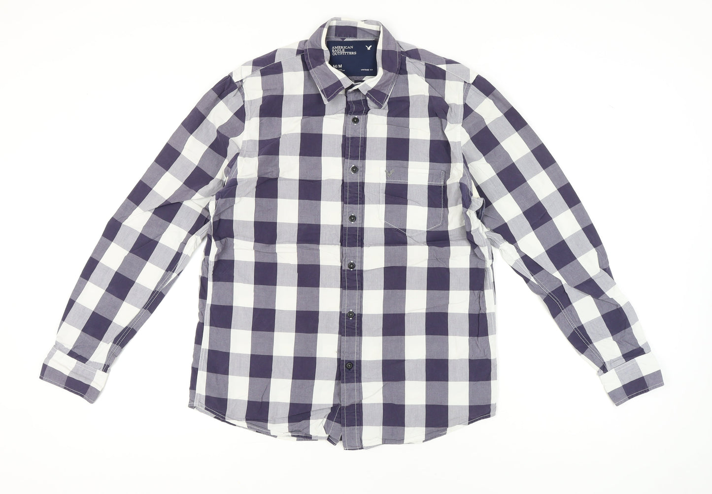 American Eagle Outfitters Men's Blue Check Long Sleeve Shirt M
