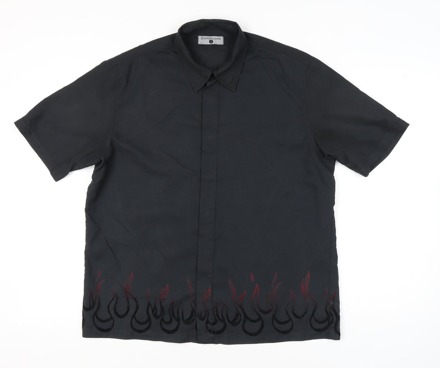 Jonathan Adams Men’s Black Flame Embroidered Button-Up Shirt L