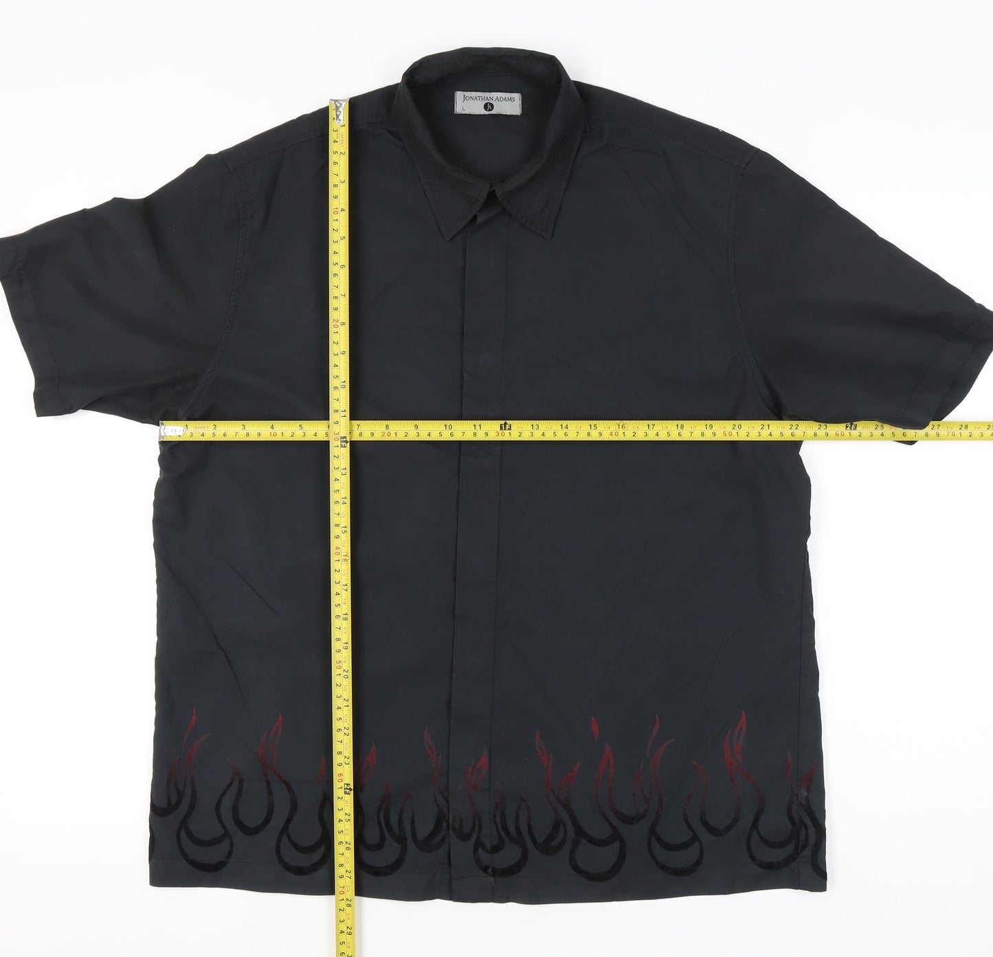 Jonathan Adams Men’s Black Flame Embroidered Button-Up Shirt L