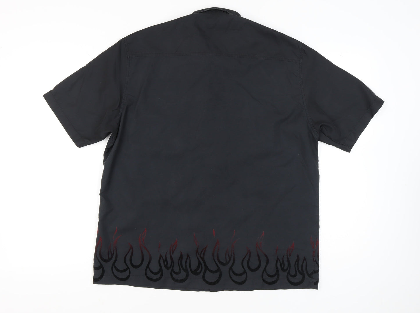 Jonathan Adams Men’s Black Flame Embroidered Button-Up Shirt L