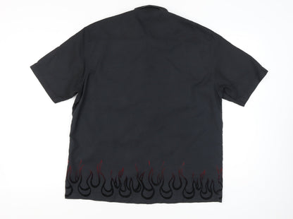 Jonathan Adams Men’s Black Flame Embroidered Button-Up Shirt L