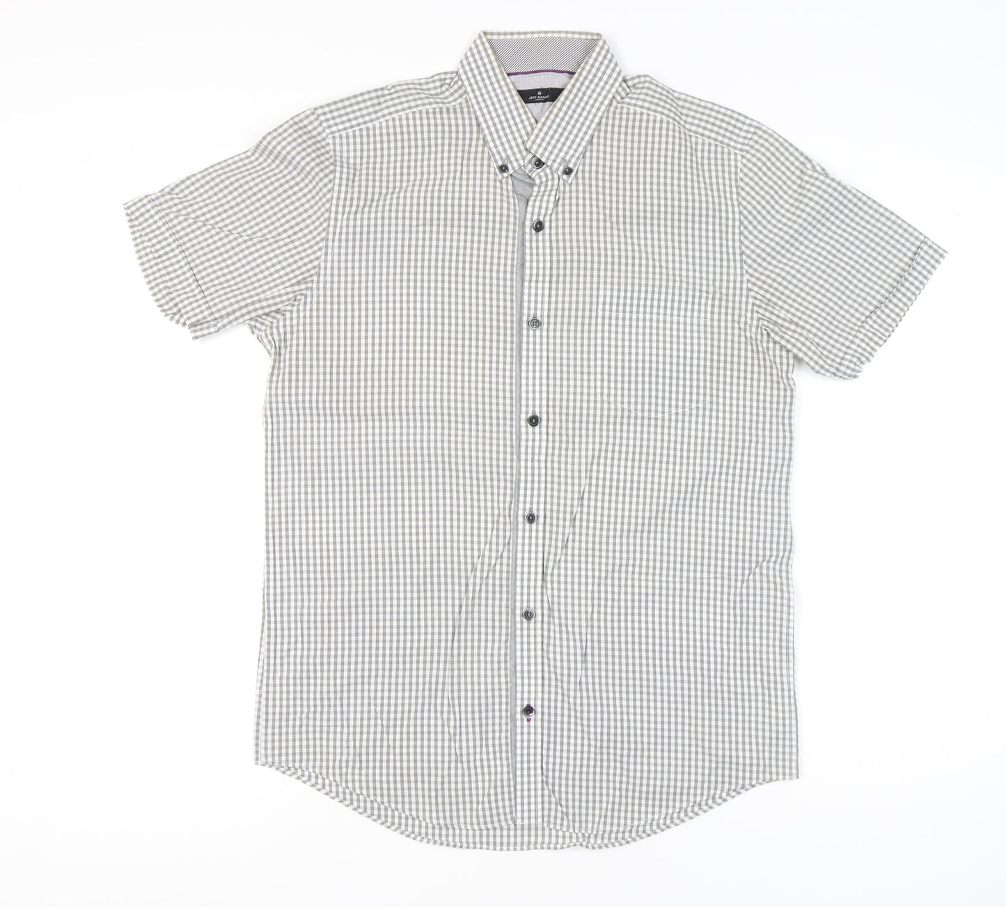 Jeff Banks Men’s Grey Check Short Sleeve Button-Up Shirt S 38in