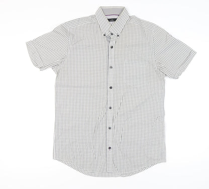 Jeff Banks Men’s Grey Check Short Sleeve Button-Up Shirt S 38in