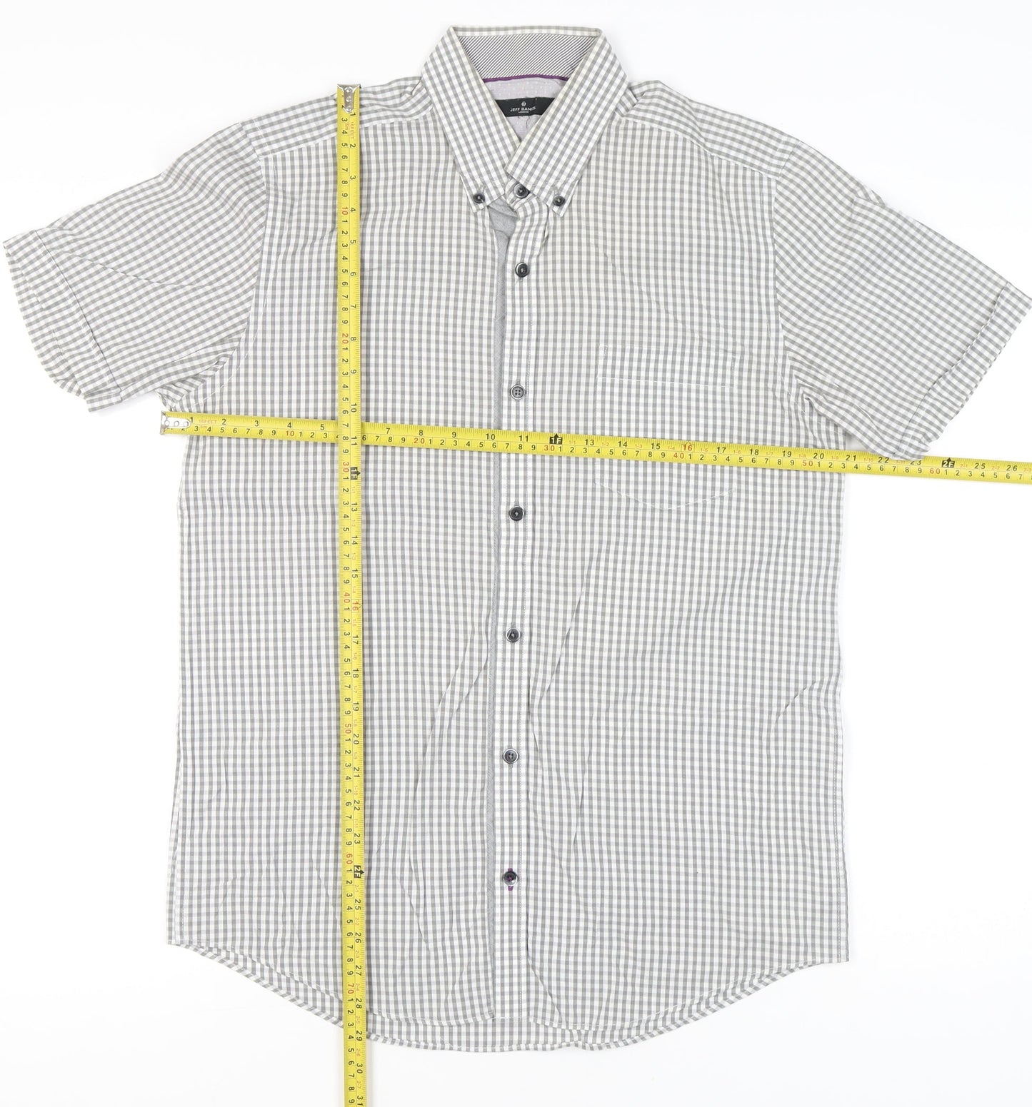 Jeff Banks Men’s Grey Check Short Sleeve Button-Up Shirt S 38in