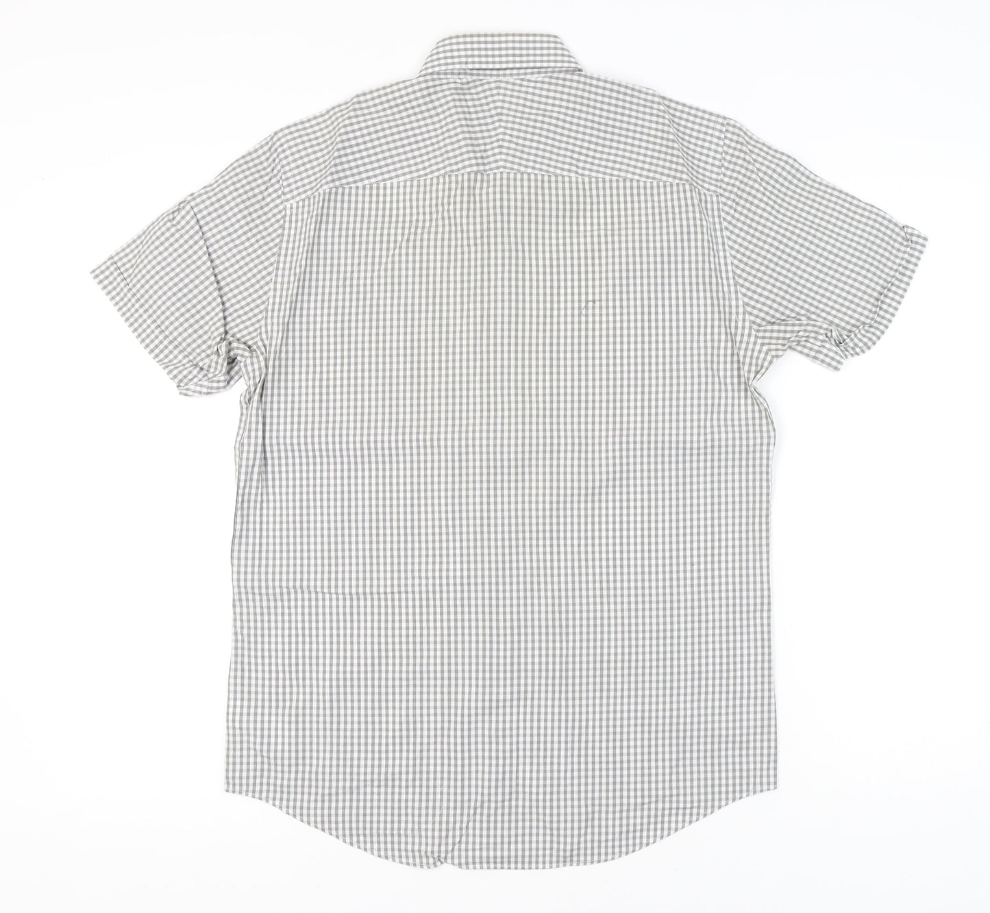 Jeff Banks Men’s Grey Check Short Sleeve Button-Up Shirt S 38in