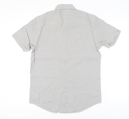 Jeff Banks Men’s Grey Check Short Sleeve Button-Up Shirt S 38in
