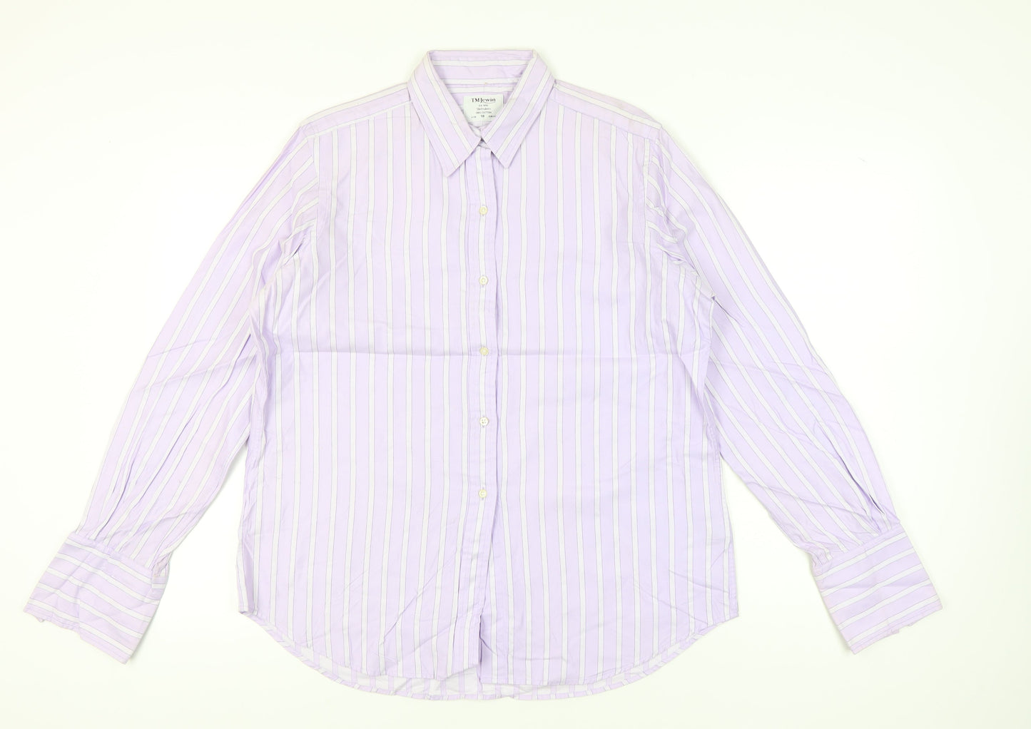 T.M.Lewin Men’s Purple Striped 18 Long Sleeve Cotton Dress Shirt
